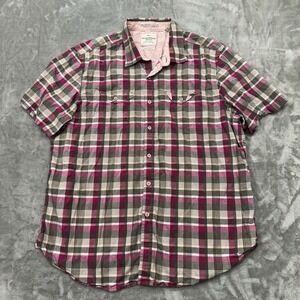 Tommy Bahama Shirt Mens XL Pink Plaid Short Sleeve Button Island‎ Modern Fit